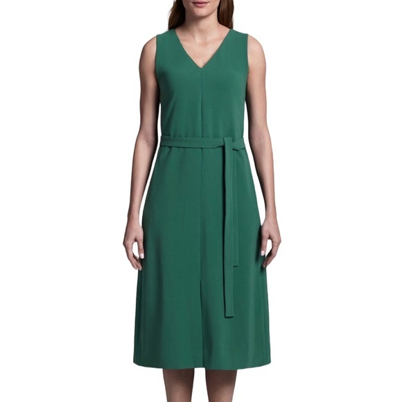 MM Lafleur Susan Emerald Green Classy Sleeveless Belted Midi Career Dress